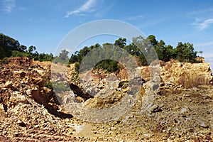 Formation canyon rocks originated from soil landscape and natural erosion of sandstone into various shapes and digging pit on