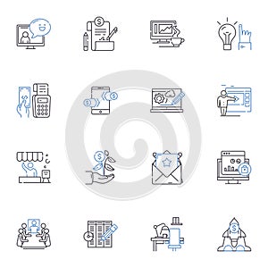 Formation control line icons collection. Synchronization, Coordination, Autonomy, Swarming, Consensus, Trajectory