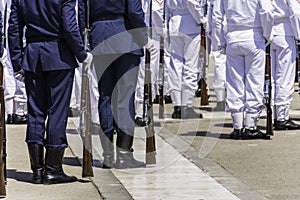 A formation line of Greek armed forces soldiers in military form