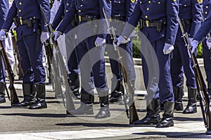 A formation line of Greek armed forces soldiers in military form