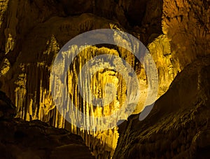 Formation of stalagmites and stalactites in the caves