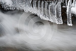 Formations of ice and snow near a river, Cold