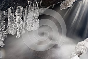 Formations of ice and snow near a river, Cold