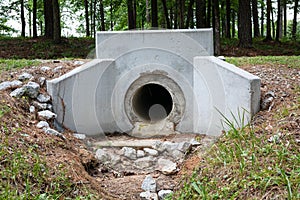 Formed concrete headwall for pipe, culvert rainwater drainage, erosion management