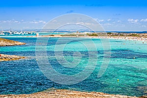 Formentera balearic island view from sea of the west coast