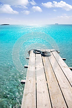 Formentera beach wood pier turquoise balearic sea