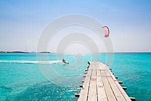 Formentera beach wood pier turquoise balearic sea