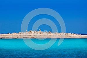 Formentera island Illetes Illetas with stone sculptures