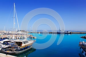 Formentera island port with boats in La Savina