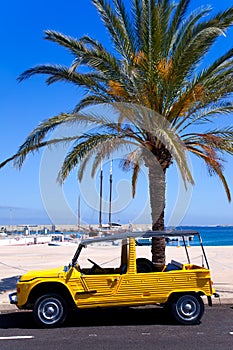 Formentera island with summer retro convertible