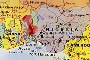 Former capitol of Nigeria, Lagos, pinned map.