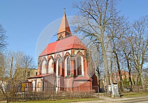 The former church of St. Adalbert 1932 on a spring day. Kaliningrad, Victory Avenue, 41