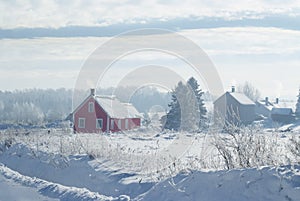 Former English School of the Eaton Community in Estrie on a cold winter day in Canada