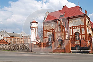 The former infantry barracks and water tower in the territory of the military camp. Baltiysk, Kaliningrad region