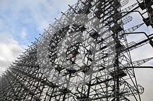 Former military radar system steel construction known as the Arc or Duga in Chernobyl Exclusion Zone, Ukraine