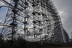 Former military radar system steel construction known as the Arc or Duga in Chernobyl Exclusion Zone, Ukraine