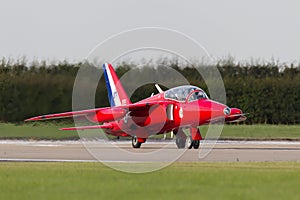Former Royal Air Force RAF Red Arrows aerobatic display team Folland Gnat T Mk.1 jet trainer aircraft of the Gnat display team.