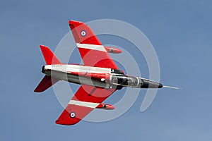 Former Royal Air Force RAF 1950`s era Folland Gnat T Mk.1 jet trainer aircraft G-RORI XR538 of the Gnat Display Team.