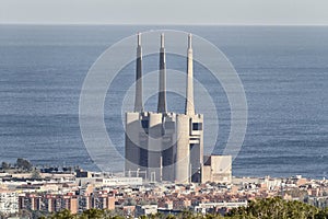 Former thermal power station today in disuse in La Mina in Barcelona city.