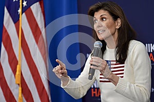 Former U.N. Ambassador Nikki Haley speaks at a campaign rally in Ringe, N.H. on Jan. 20, 2024.