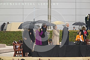 Former US President Bill Clinton, former US First Lady and current US Sen. Hillary Clinton, D- NY, President George W. Bush, Laura