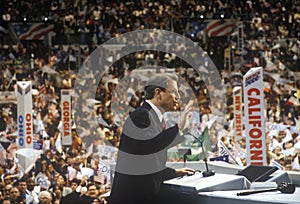 Former Vice President Al Gore delivers acceptance speech at the 2000 Democratic Convention at the Staples Center, Los Angeles, CA