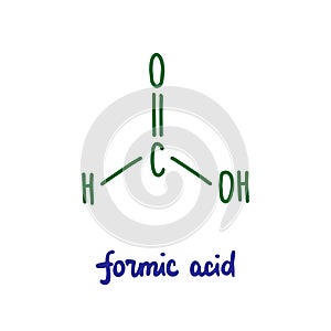 Formic acid hand drawn vector illustration formula chemical structure green blue