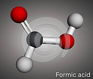 Formic acid, methanoic acid CH2O2 molecule. Molecular model. 3D rendering