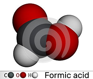 Formic acid, methanoic acid CH2O2 molecule. Molecular model. 3D rendering