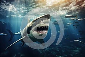 Formidable Big shark underwater sunny. Generate Ai