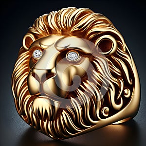 Formidable Lion Design Gold Diamond Ring. photo