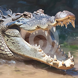 Formidable predator wide open mouth of a crocodile captured in detail