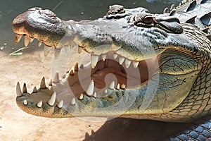 Formidable predator wide open mouth of a crocodile captured in detail