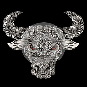 Formidable vector bull from patterns in the zentangle style. Symbol of Chinese New Year 2021