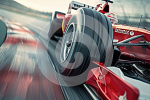 Formula 1 car racing on the circuit track while driving at high speed AIG44