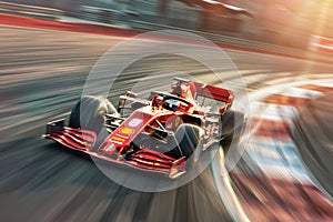 Formula 1 car racing on the circuit track while driving at high speed AIG44