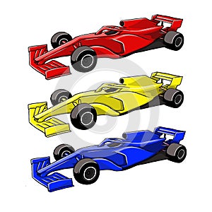 Formula 1 car vector illustration, fit for racing themes. flat color hand-drawn style