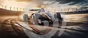 Formula 1 race car on the track. Champion Racing car driver in the lead. Generative AI