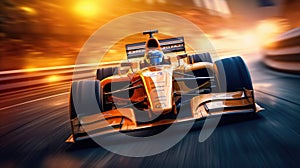 Formula 1, Racing car at high speed. Motor sports competitive team racing wit motion blur background. Generative Ai