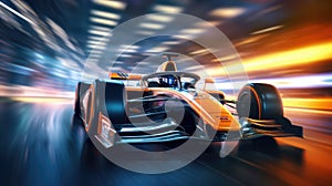 Formula 1, Racing car at high speed. Motor sports competitive team racing wit motion blur background. Generative Ai