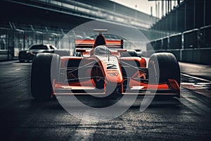Formula 1 racing car on race track.