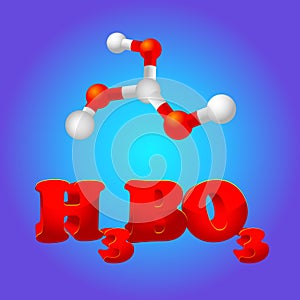 Formula of boric acid with molecular model
