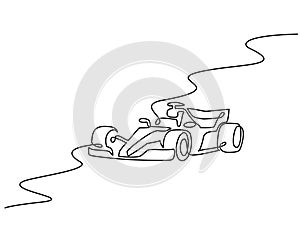 Formula F1 racing car. Continuous one line art drawing style