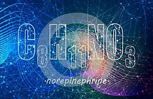 Formula hormone noradrenaline on connected lines with dots backdrop