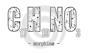 Formula of Morphine. Concept of medicine and pharmacy