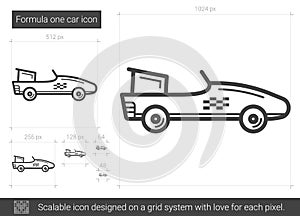 Formula one car line icon.