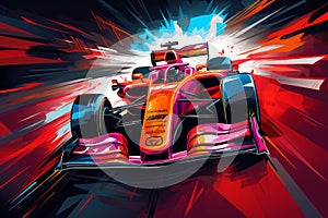 Formula one racer. Art of fast racing car. F1 driver competing at high speed