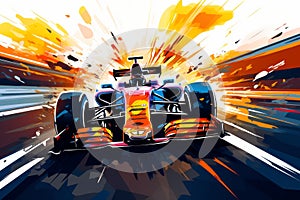 Formula one racer. Art of fast racing car. F1 driver competing at high speed