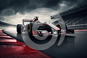 Formula one racing car at race track. Generative AI