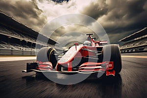 Formula one racing car at race track. Generative AI